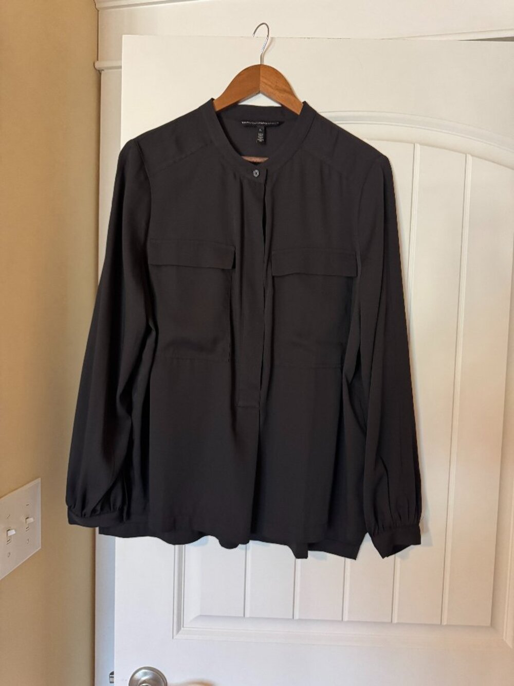 White House Black Market Button Up Lightweight Long Sleeve Top in Black